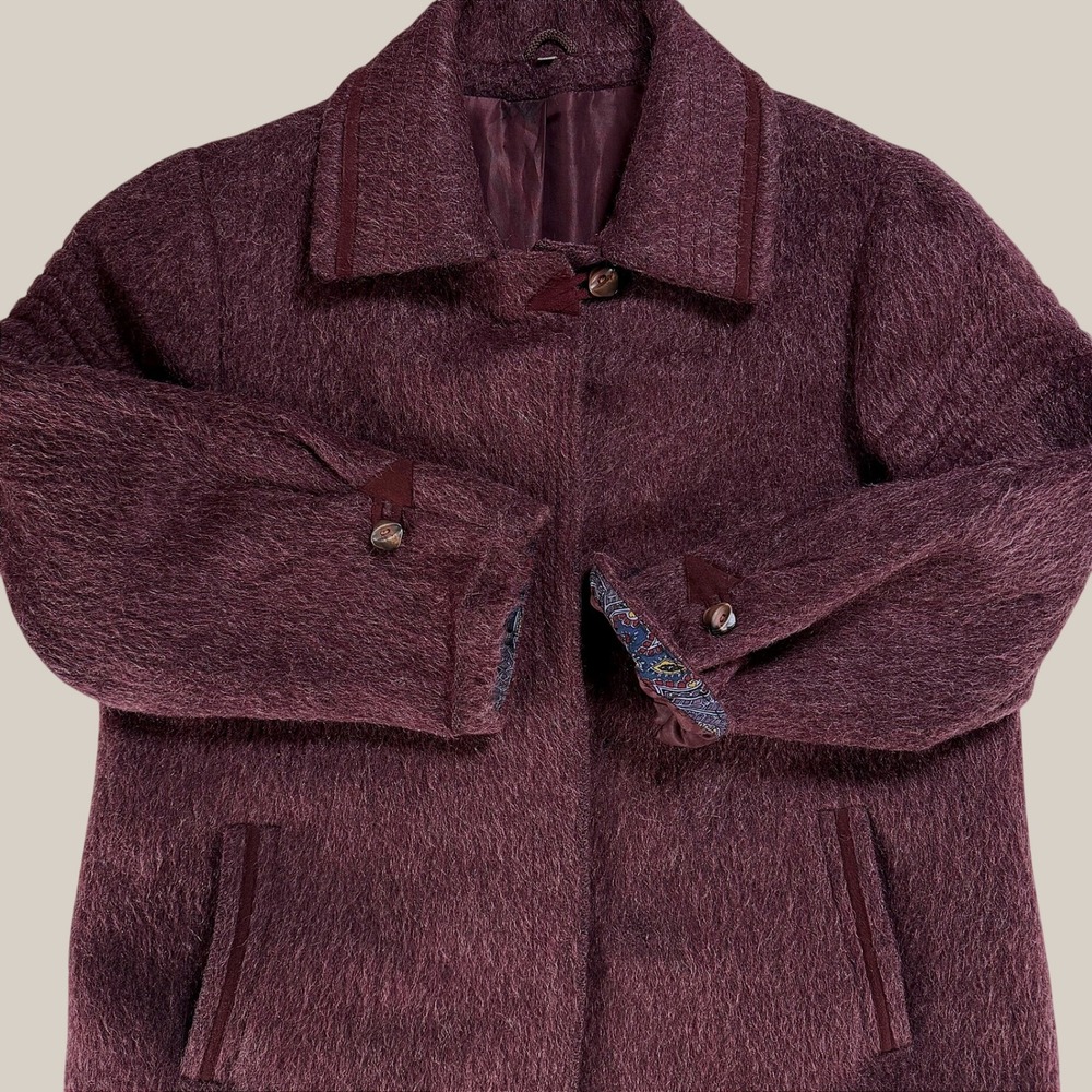 Vintage Burgundy Plum Llama Hair Wool Car Coat Women 8 Mod 60s 70s Sannwald - Picture 3 of 10
